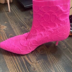 Hot Pink Knit COACH Pointed Toe Sock Bootie
